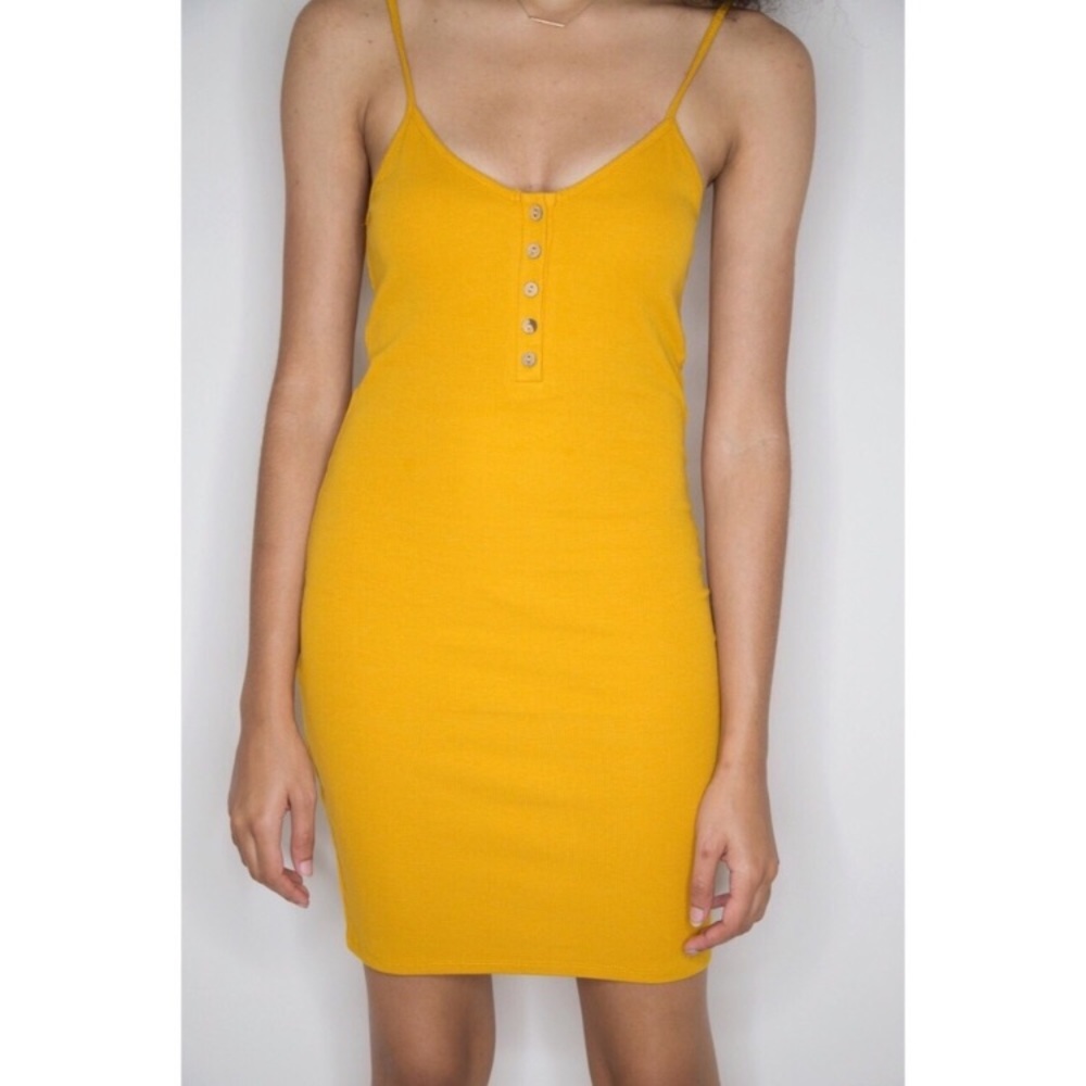Mustard Yellow Dress with Button Detail